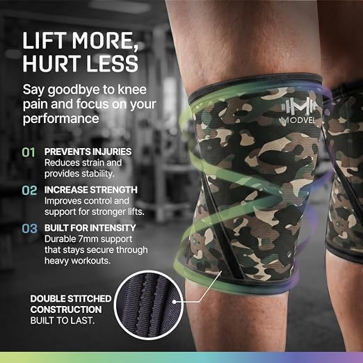 Modvel Strength 7mm Knee Sleeves (Pair) for Weightlifting & Powerlifting (USPA, IPL Approved) | High-Performance Knee Compression Support For Squats, Weight Lifting - Men and Women