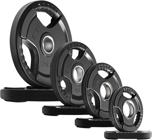 RitFit Olympic Rubber Grip Weight Plates, 2-Inch Barbell Set | Solid Iron Core, Rubber Coated, 2-Inch Olympic Bar Compatible, 3-Hole Grip, 2.5LB to 45LB Weight Options