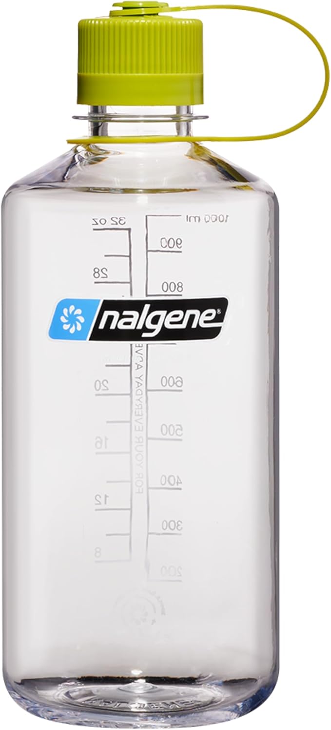 Nalgene 32 oz Narrow Mouth Water Bottle, Clear | BPA-Free, Durable & Lightweight, Leak Proof, Dishwasher Safe, Large Reusable Plastic Bottle for Hiking, Gym, Work & Travel