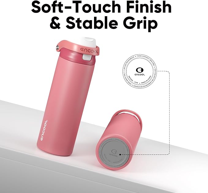 ENCOOL Leakproof Insulated Water Bottle with Straw Dual-Sip Water Bottle Bag-Safe Design for Work, Commute & Gym – Keeps Drinks Cold All Day, 40 oz, Vermilion