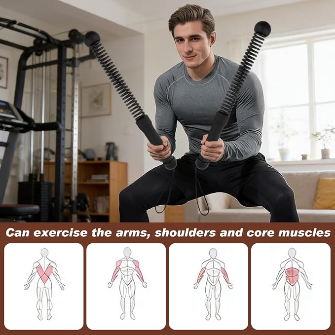 Ropeless Battle Ropes, 2 Pcs Weighted Cordless Workout Ropes with Non-Slip Handles, Training Ropes for Home Gym, HIIT, Strength & Full Body Workout, with Carry Bag & Cooling Towel
