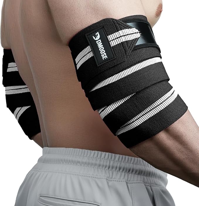 DMoose Fitness Elbow Wraps for Weightlifting (Pair) - 40'' Adjustable Strap for Gym Workout & Bench Press, Compression Elbow Sleeves for Tendonitis, Joint Support, Powerlifting & Deadlifts