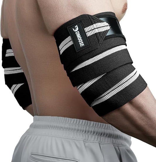 DMoose Fitness Elbow Wraps for Weightlifting (Pair) - 40'' Adjustable Strap for Gym Workout & Bench Press, Compression Elbow Sleeves for Tendonitis, Joint Support, Powerlifting & Deadlifts