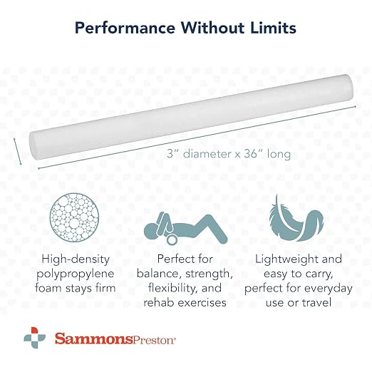 Sammons Preston Foam Therapy Roll, Back Roller, Exercise, Muscle, Yoga, 3" | High-density round foam roller for exercise, massage, balance, yoga and physical therapy