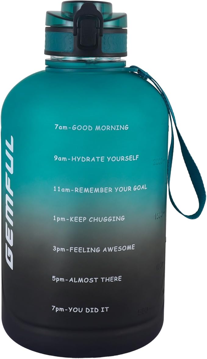 GEMFUL 3 Liter Water Bottle with Straw BPA-Free Sports Jug (Green/Black) | Leak-proof, Tracks Daily Intake, Great for Gym, Hiking, Camping, Home,Office, Travel, Women,Men