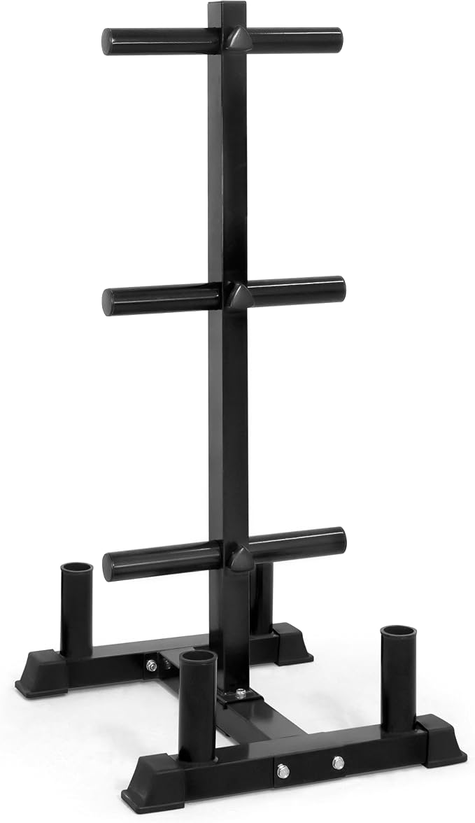 CAP Olympic Bumper Plate Tree Rack with Barbell Holders, Heavy-Duty Weight Plate Storage Rack for Home Gym, Steel Olympic Plate Organizer Stand, Multiple Color & Size Options