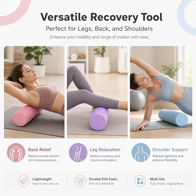 12 Inch EVA Soft Dot Foam Roller for Balance Exercise & Yoga，Purple：12in | High-Density Foam Massage Roller for Back Legs Muscle Massage, Rehab Stiff Back