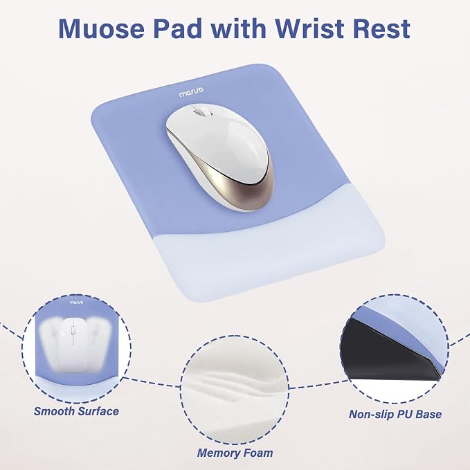 MOSISO Wrist Rest Support Mouse Pad & Keyboard Set, Slate Blue | Rectangular Ergonomic Mousepad, Non-Slip Base, Home/Office Pain Relief & Easy Typing, Neoprene Cloth & Raised Silicone Lining