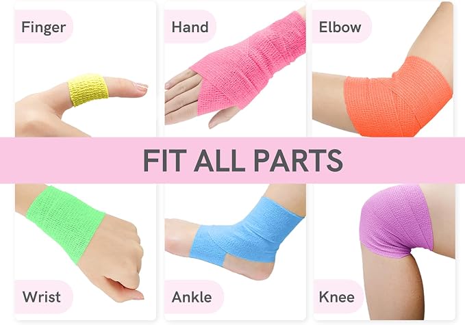 FriCARE Self Adhesive Bandage Wrap, Medical Tape in First Aid Kit | Elastic Cohesive Bandages for Sports/Vet/Wrist Ankle Wounds, 2 Inches X 5 Yards, Latex-free 6 Rolls, Fluorescent Color