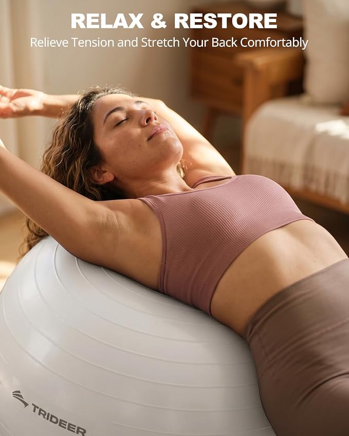 Trideer Yoga Ball for Exercise, Pilates, Core & Balance Training, Stability Ball for Pregnancy & Birthing Prep, Physical Therapy, Daily Stretching, Office Chair for Active Sitting, Quick Pump Included