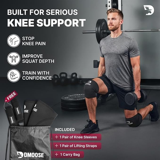 DMoose Fitness Knee Sleeves for Weightlifting (Pair) 78" Knee Wraps for Squats, Powerlifting & Joint Stability