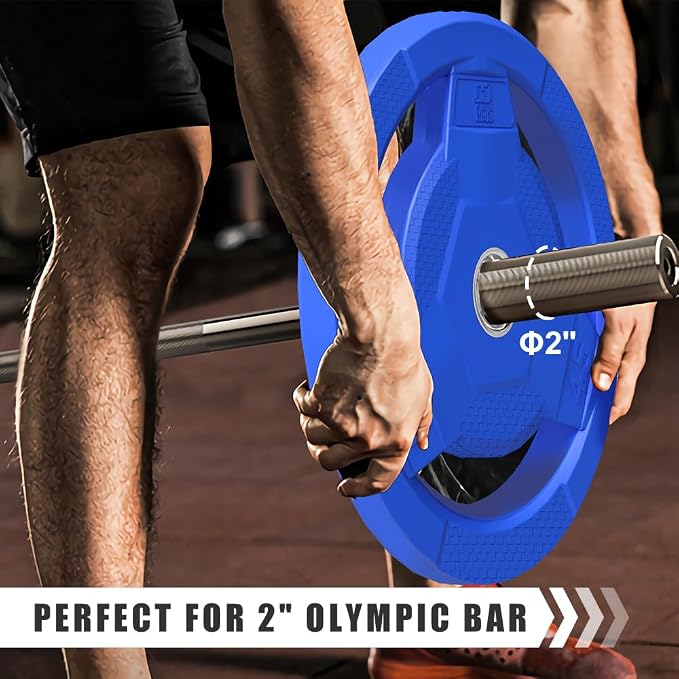 Color Coded 2-Inch Rubber Coated Olympic Grip Plate for Barbell,Solid Cast Iron Weight Plates for Strength Training, Weightlifting, Home Gym, 2.5/5/10/15/25/35/45 LB, Single and Pair