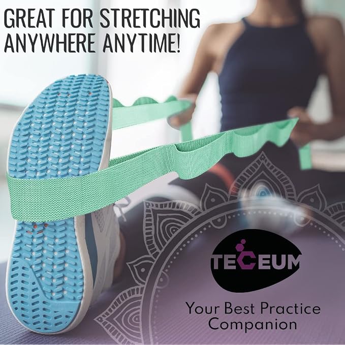 TECEUM Stretching Strap with 10 Loops for Physical Therapy & Rehab | Non-Elastic Yoga Stretch Band for Hamstring, Leg, Hip & Knee Rehab, Pilates, Flexibility & Mobility Exercises for Men & Women
