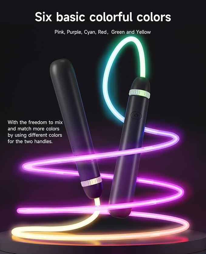 LED Jump Rope for Kids, Glow in The Dark Fun Fitness Gift | Rechargeable, 180-day battery, 9.2ft for ages 6+, colorful LED modes, birthday gift, outdoor fun