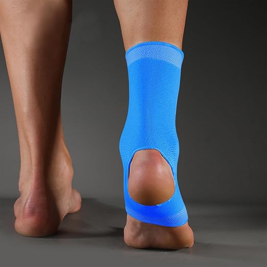 SPOTBRACE Ankle Brace Compression Sleeve, Ankle Support For Women Men 2Pack | Elastic, Open Heel, Blue, Breathable, Thin, Soft, Foot Compression Sock Wrap for Swelling, Plantar Fasciitis, Sprain, Size M