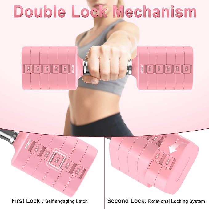 Hezeyferg 30.8LB Adjustable Dumbbell Set, Hand Weights Set for Home Gym | Each Adjustable Weight Dumbbell with 6 Levels 4.4/6.6/8.8/11/13.2/15.4lb, for Women/Men Full Body Workout