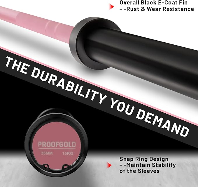 PROOFGOLD 6.6ft Olympic Barbell Bar,35Lb(15kg) Womens Barbell,Bench Press Bar for Squats and Deadlifts,2 Inch Olympic Weight Bar for Home Gym,500LB/700LB