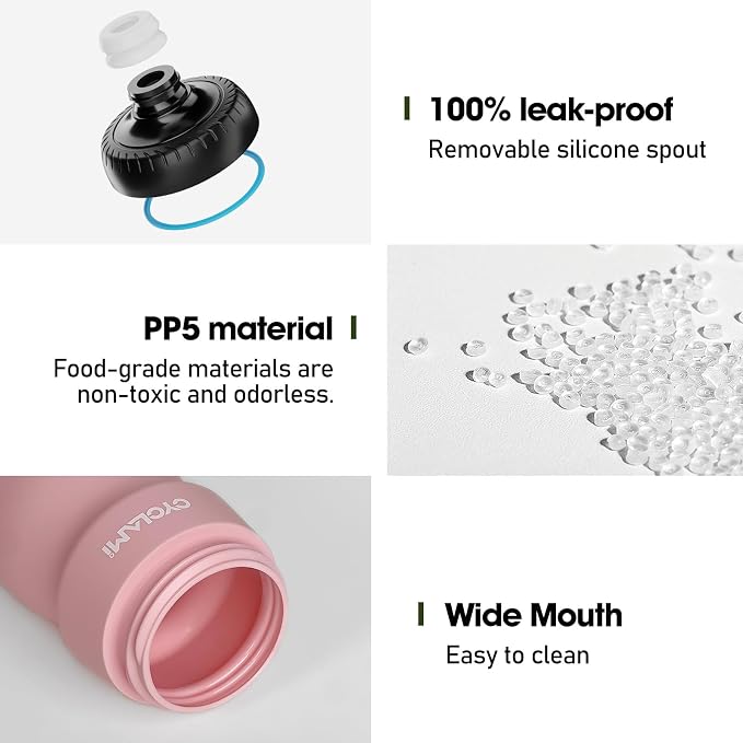 Bike Water Bottle 22oz/650ml Cycling Squeeze Water Bottle BPA Free Leakproof Easy-Squeeze Sports Bottles for Bicycle Gym Camping Hiking Cherry Blossom Pink