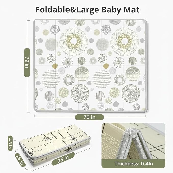 Baby Play Mat, 79x70 Inch Foldable Play Mats for Babies and Toddlers | Extra Large, Anti-Slip Crawling Mat for Floor, Reversible & Waterproof Foam Floor Mat,Baby Foam Playmat, For Tummy Time