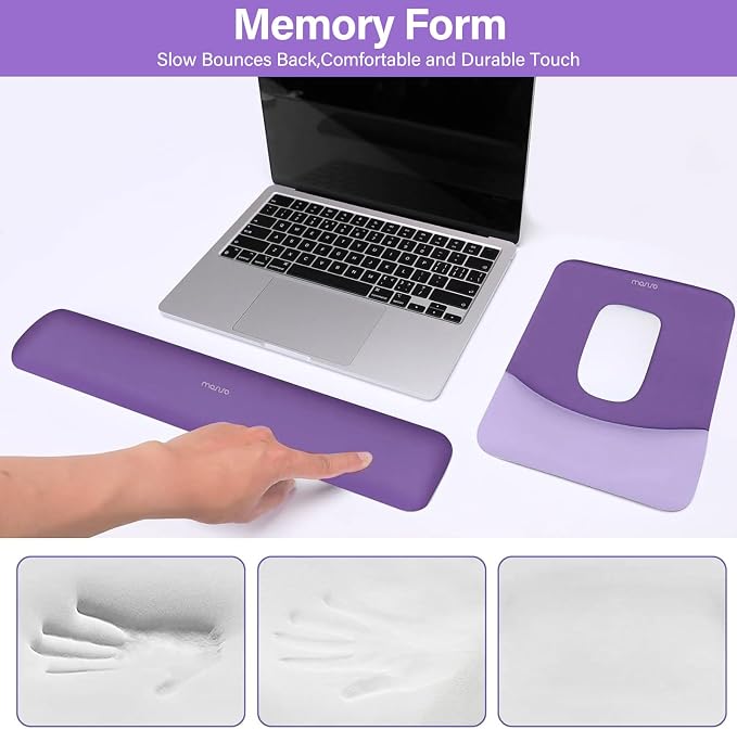 MOSISO Wrist Rest Support Mouse Pad & Keyboard Set, Imperial Purple | Rectangular Ergonomic Mousepad, Non-Slip Base, Home/Office Pain Relief & Easy Typing, Neoprene Cloth & Raised Silicone Lining