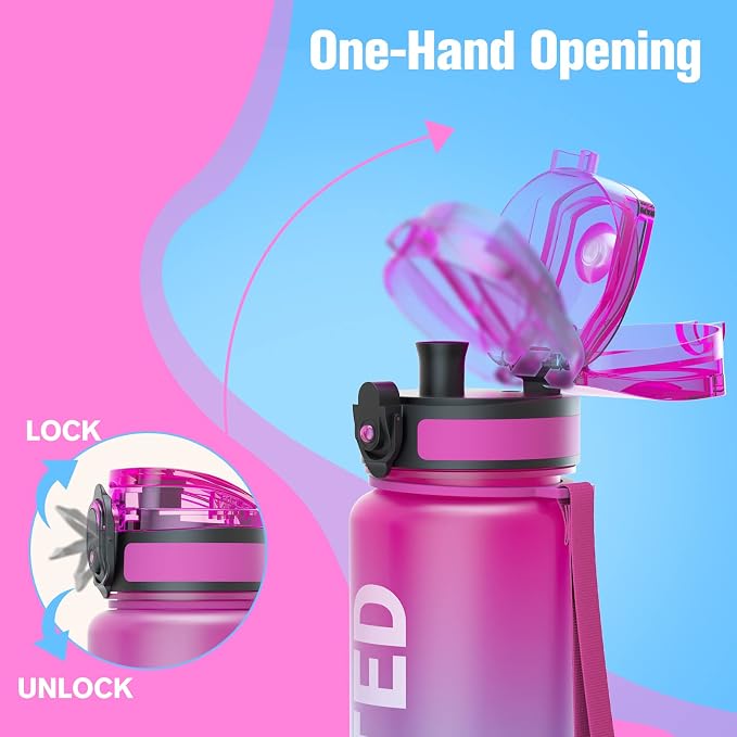 Sahara Sailor Water Bottle 32oz, Tritan Sports Bottle with Time Marker | Bpa Free, Leakproof Wide Mouth With Fast Flow Lid And Cleaning Brush, For Gym School Office Travel, 1 Count