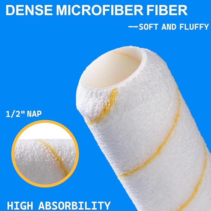 9 Inch Microfiber Paint Roller Covers, 1/2" Nap, 3-Pack | Paint Rollers for Wall & Ceiling Painting, Smooth and Textured Surfaces, Professional &Home Use