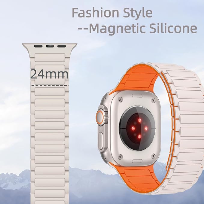 Magnetic Band Compatible with Apple Watch Ultra 3/2/1 Band for Men 49mm 46mm 45mm 44mm 42mm, Silicone Sport Waterproof Loop Strap Magnet Link for iWatch Series SE 11 10 9 8 7 6 5 4 3 2 1