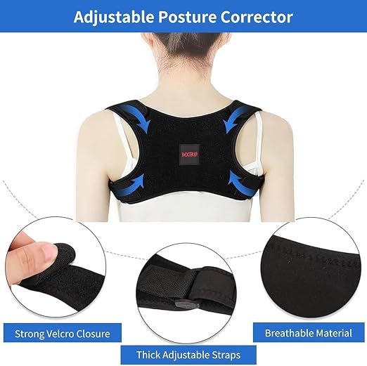 Posture Corrector for Women and Men, Adjustable Back Brace for Spine Alignment and Posture Support, Upper Back Pain Relief, Comfortable and Effective Back Brace for Better Posture Medium Pitch Black