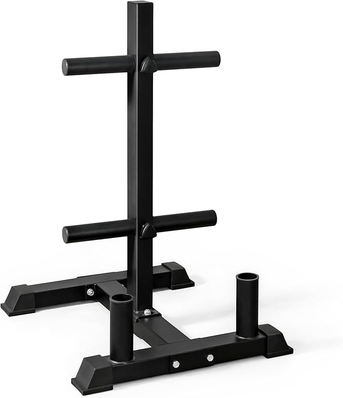 CAP Olympic Bumper Plate Tree Rack with Barbell Holders, Heavy-Duty Weight Plate Storage Rack for Home Gym, Steel Olympic Plate Organizer Stand, Multiple Color & Size Options