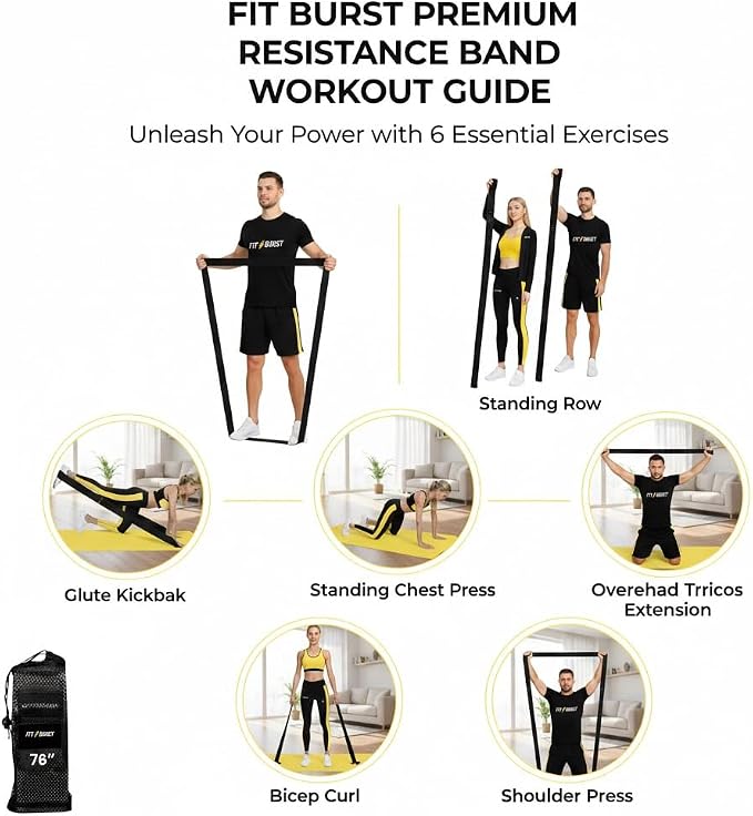 76-Inch Fabric Resistance Band for Full Body Workouts, Wide Non-Slip 120 LB | 76" Premium performance band, Home gym, Solid exercise band for big & tall size, Versatile resistance band, Machine washable