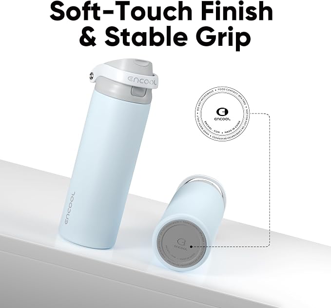 ENCOOL Leakproof Insulated Water Bottle with Straw Dual-Sip Water Bottle Bag-Safe Design for Work, Commute & Gym – Keeps Drinks Cold All Day, 40 oz, Misty Grey