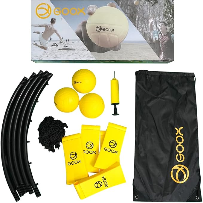 GOOX Outdoor Beach Ball Games with Carrying Bag, 3 Balls, Net and Strip Light (ONLY for Light Up Set)- Roundnet Game Set for Family - Played Outdoors, Indoors, Beach, Lawn, Yard and Park