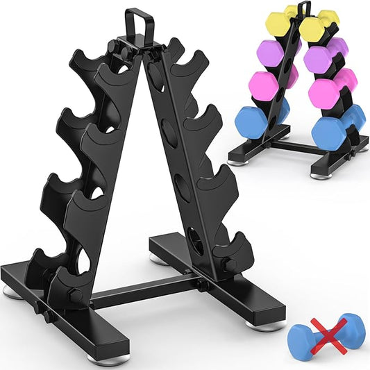TomCare 6-Tier|5-Tier|4-Tier|2-Tier Dumbbell Rack Stand Only for Home Gym | Stable A-Frame, Fits 5–35 lb Dumbbells, Protective Padded Cradles, Adjustable Feet, Easy-Carry Handle (Stand Only)