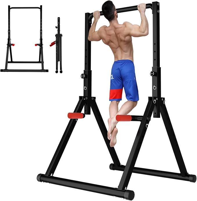DOBESTS Power Tower Pull Up Bar Free Standing, Foldable Pull Up Station