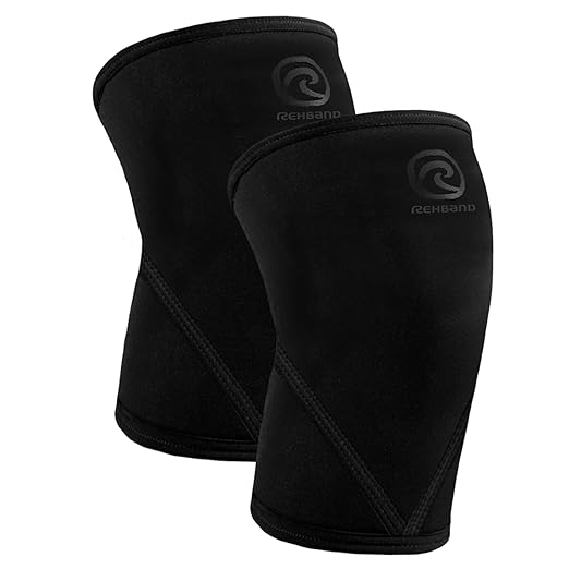Rehband Classic 7mm V Knee Sleeve for Weightlifting, Competition Grade Powerlifting Knee Sleeve, Compression Sleeve for Crossfit, Squats, Gym & Heavy Lifts, Colour:Carbon/Black - 1 Pair, Size:Medium