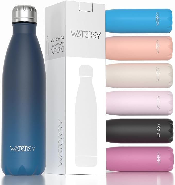 WATERSY Stainless Steel water bottles,17oz/500ml Insulated Water Bottle | Blue Green metal water bottle Keeps Drink Cold and Hot,BPA Free kids water bottles for School,Gym,Travel,Sports