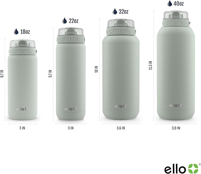 Ello Cooper 18oz Insulated Stainless Kids Water Bottle with Straw, Sage | Leakproof kids water bottle with straw and carry handle. BPA-free, keeps drinks cold 23 hours, backpack friendly for school.