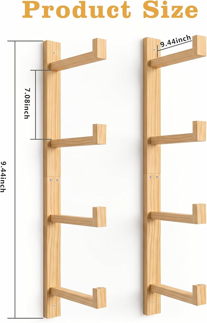4-Tier Wooden Yoga Mat Holder Wall Mount, Yoga Mat Rack for Home Gym | Wall Yoga Mat Storage, Yoga Mat Holder Wall Mount for Foam Roller and Fitness Accessories Home Gym Organization