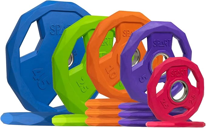 SPART Color Coded Weight Plate 2-Inch Rubber Coated Olympic Grip Plate for Barbell, Solid Cast Iron Weight Plates for Strength Training, Weightlifting, Crossfit, Home Gym, 2.5LB/5LB/10LB/25LB/35LB/45LB, Pair
