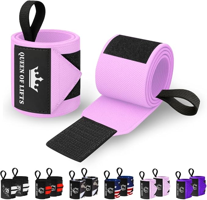 TECEUM Elastic Cotton Weightlifting Wrist Wraps with Thumb Loops, 1 Pair