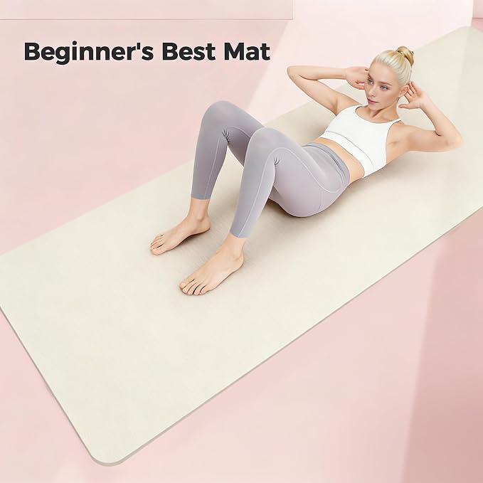 Keep 72" x 24" TPE Yoga Mat Non Slip, 1/4 Inch (6mm) Exercise Mat for Home Workout, Gym, Yoga, Pilates & Stretching with Carrying Strap, Oat White