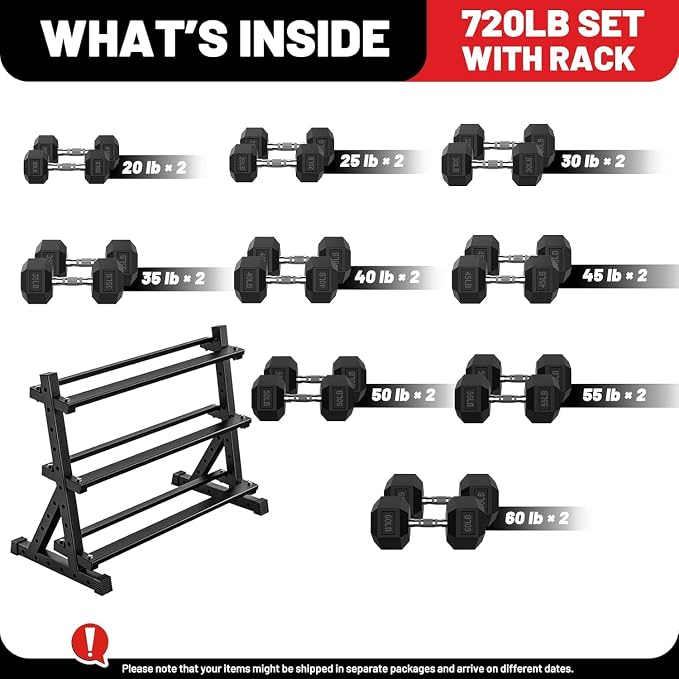 PAPABABE Dumbbell Set with Rack Dumbbells Rubber Encased Home Gym | PAPABABE Complete & Durable Cast Iron Core Odorless PVC Antiroll Hex Shape Ergonomic Chrome Handle Versatile Home Gym