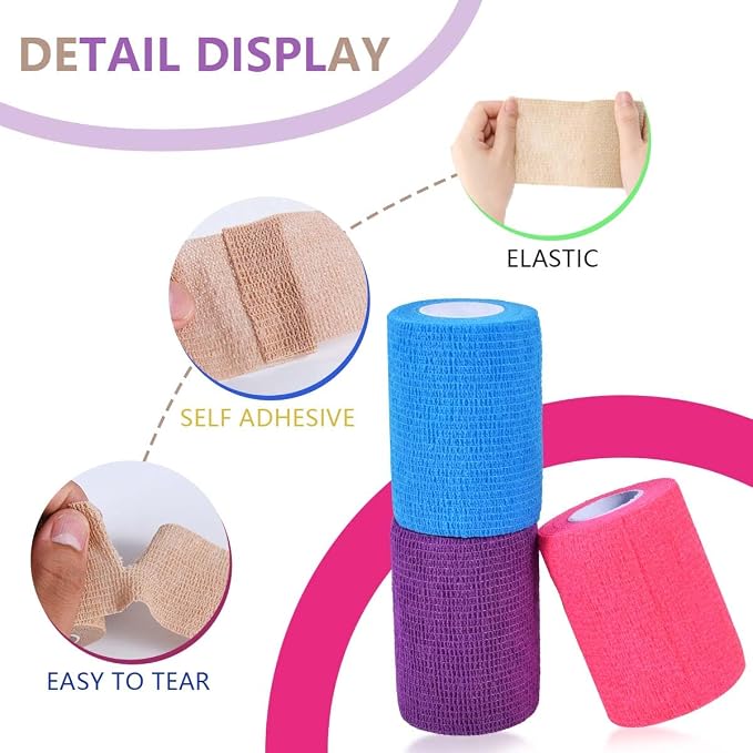 KISEER 15 Pack 3 Inch x 5 Yards Colorful Self Adhesive Bandage Breathable Cohesive Bandage Wrap Rolls Elastic Self-Adherent Tape for Stretch Athletic, Sports, Wrist, Ankle