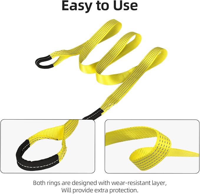2 Pack 10' x 2" Lifting Sling Straps, 10 Feet Heavy Duty Lift Rigging Strap Tree Saver Recovery Securing Straps, Polyester Flat Towing Web Sling Winch Strap for Trailer, Hoist, Truck.