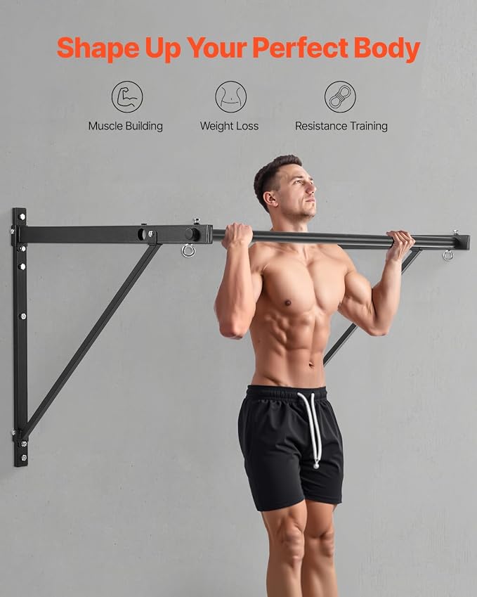 VEVOR Pull Up Bar, Multi-Grip Wall Mounted Pull Ups, 50 in Width Multifunctional Chin Up Training Station, Heavy Duty Steel Upper Body Workout Bars with Hangers, 440 lbs Weight Capacity, for Home Gym