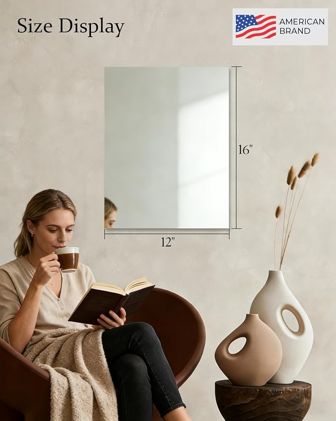 12Pack Acrylic Flexible Mirror Sheets, 12x16 Inch Shatterproof Flexible Stick on Mirrors for Wall Self-Adhesive Sticker for Bedroom, Door, Bathroom, and Dance Studio Installation