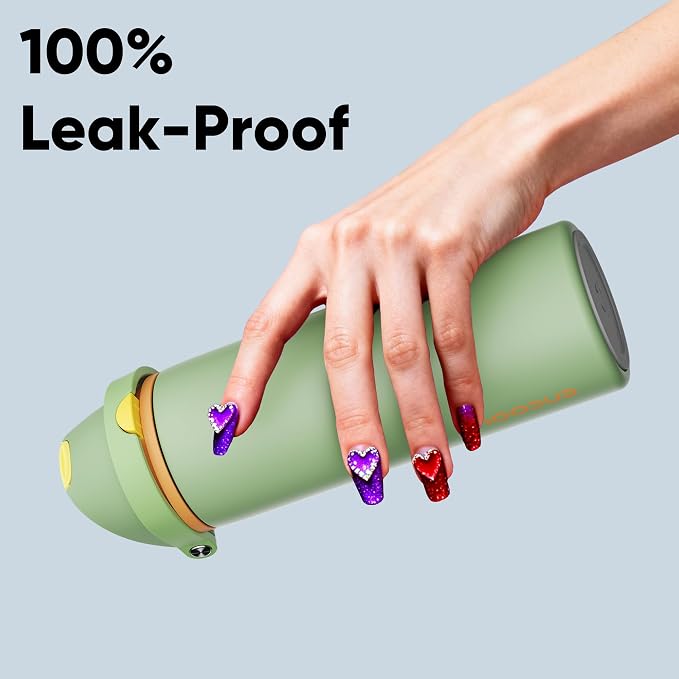 Insulated Water Bottle with Straw - Encool Stainless Steel Water Bottle with Push Button Lid, Leak-Proof & BPA-Free, Keeps Cold for 24 Hours for Sports, Travel, Gym (24 oz, Lichen-Yellow)