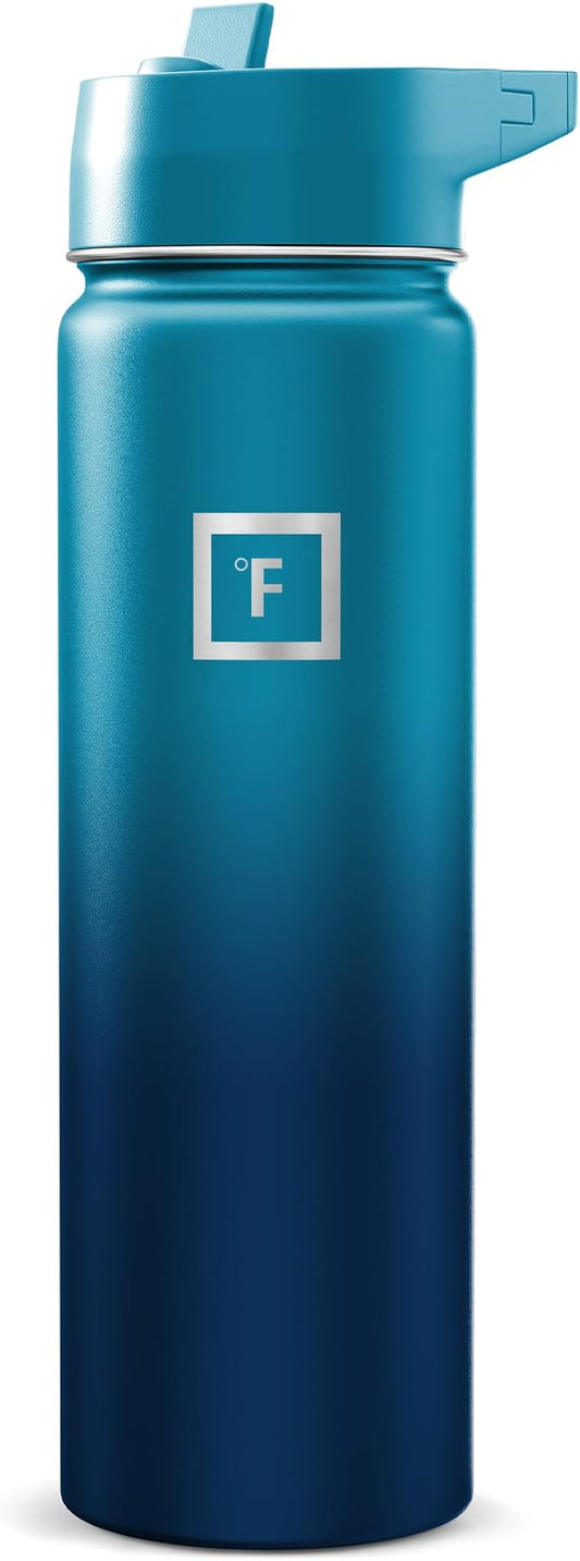 IRON °FLASK 24 oz Wide Mouth Water Bottle with Straw | Insulated Stainless Steel Sports Water Bottle with Leakproof Straw Lid - BPA Free, Cold 24 Hrs, Sweat Free (Dark Night)