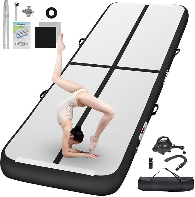 FBSPORT Inflatable Air Gymnastics Mat Training Mats 4/8 inches Thickness Gymnastics Tracks for Home Use/Training/Cheerleading/Yoga/Water with Pump