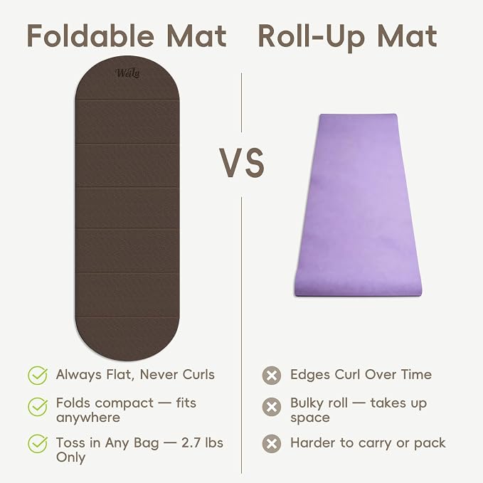 Foldable Yoga Mat 10mm Thick TPE, Double-Sided Textured Non-Slip Dual-Color Mat, 7-Fold Portable for Yoga, Pilates, Floor Workouts, Home Gym & Travel, 75"x26"